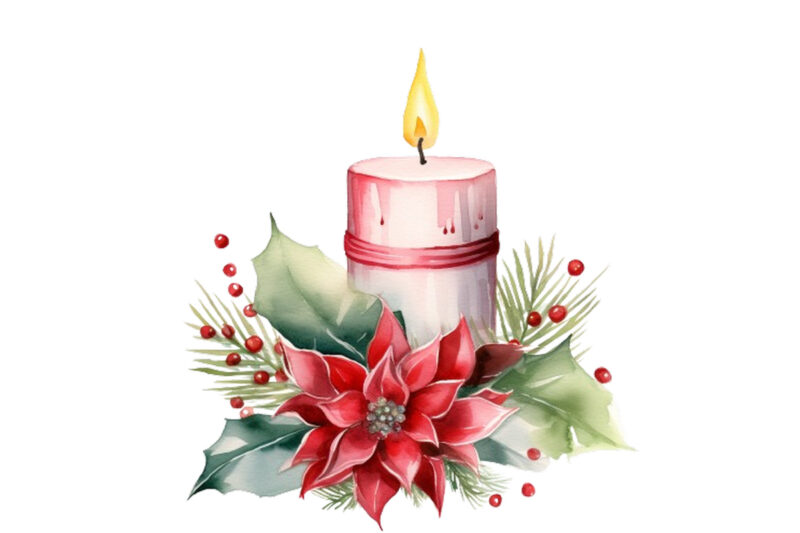 watercolor Christmas Candle