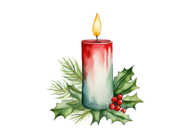 watercolor Christmas Candle