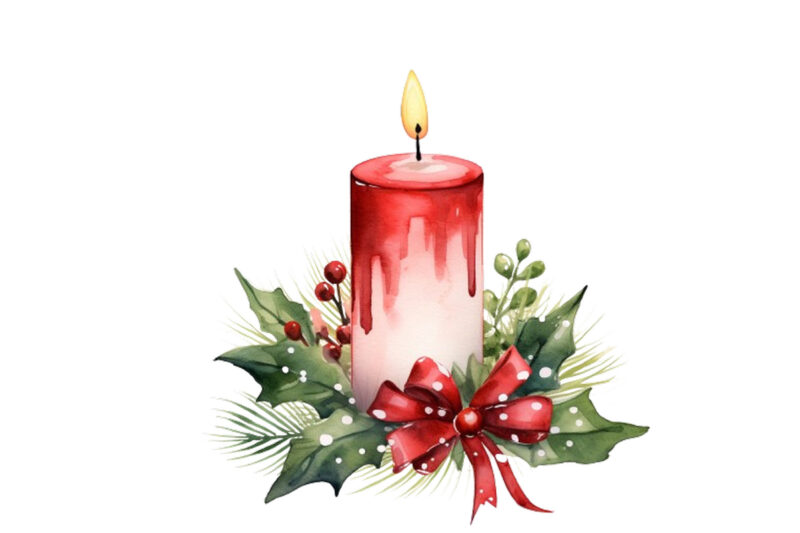 watercolor Christmas Candle