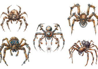 watercolor Steampunk Halloween spider