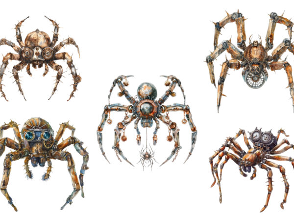 Watercolor steampunk halloween spider t shirt design for sale