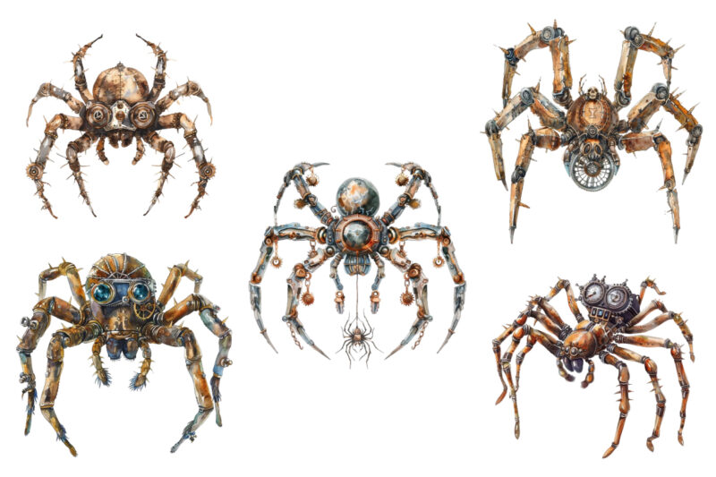 watercolor Steampunk Halloween spider