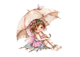 watercolor baby fairy umbrella t shirt design for sale