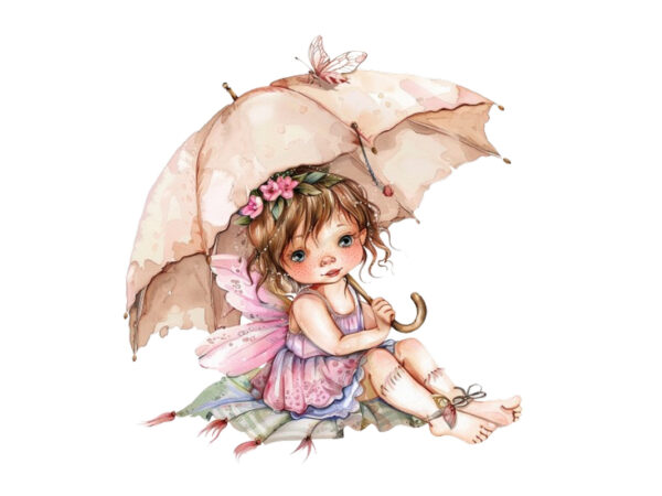 Watercolor baby fairy umbrella t shirt design for sale