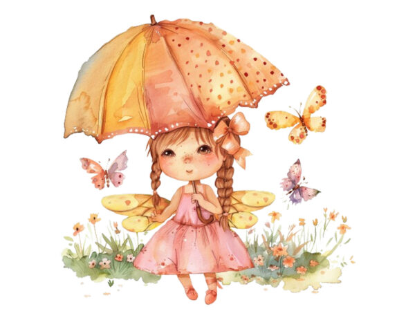 Watercolor baby fairy umbrella t shirt design for sale