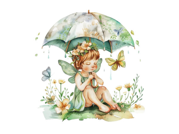 Watercolor baby fairy umbrella t shirt design for sale