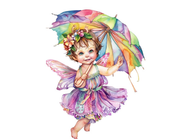 Watercolor baby fairy umbrella t shirt design for sale