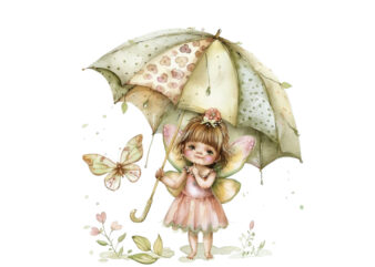 watercolor baby fairy umbrella t shirt design for sale