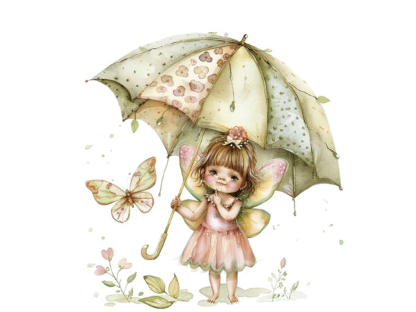 Watercolor baby fairy umbrella t shirt design for sale