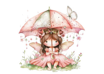 watercolor baby fairy umbrella t shirt design for sale