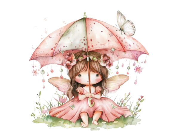 Watercolor baby fairy umbrella t shirt design for sale