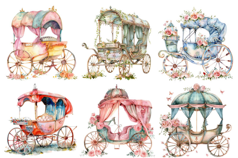 watercolor beautiful Romantic Carriage clipart