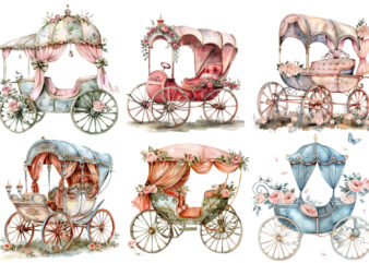 watercolor beautiful Romantic Carriage clipart t shirt design for sale