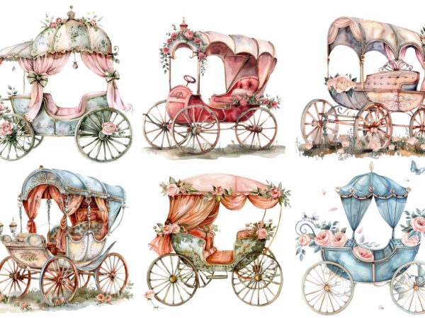 Watercolor beautiful romantic carriage clipart t shirt design for sale