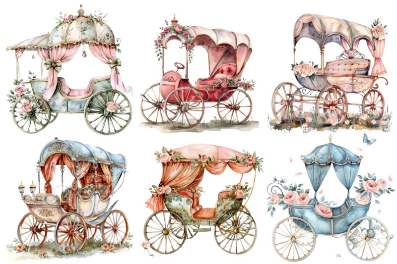 watercolor beautiful Romantic Carriage clipart