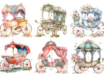 watercolor beautiful Romantic Carriage clipart t shirt design for sale