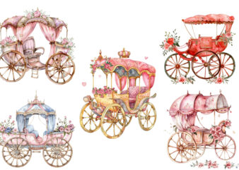 watercolor beautiful Romantic Carriage clipart t shirt design for sale