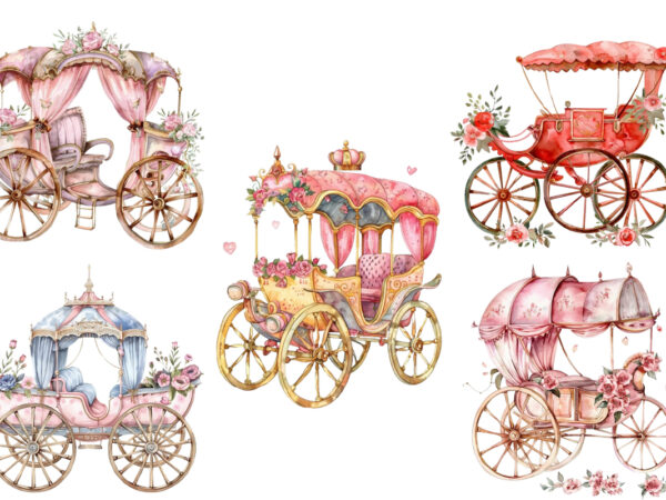 Watercolor beautiful romantic carriage clipart t shirt design for sale