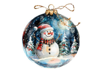 watercolor chirstmas snowman in 3d glass