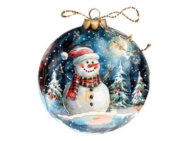 Watercolor chirstmas snowman in 3d glass t shirt design for sale