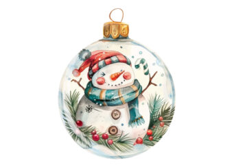 watercolor chirstmas snowman in 3d glass t shirt design for sale