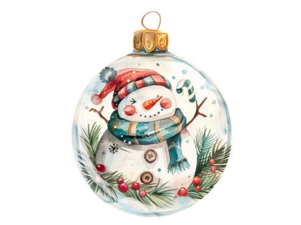 Watercolor chirstmas snowman in 3d glass t shirt design for sale