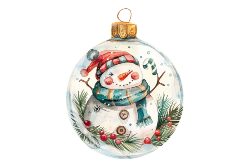 watercolor chirstmas snowman in 3d glass