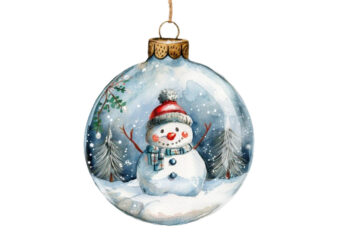 watercolor chirstmas snowman in 3d glass