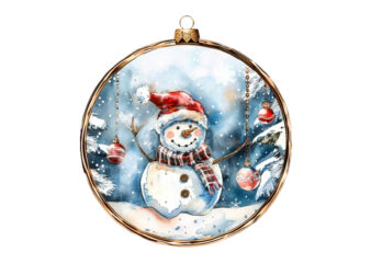 watercolor chirstmas snowman in 3d glass t shirt design for sale