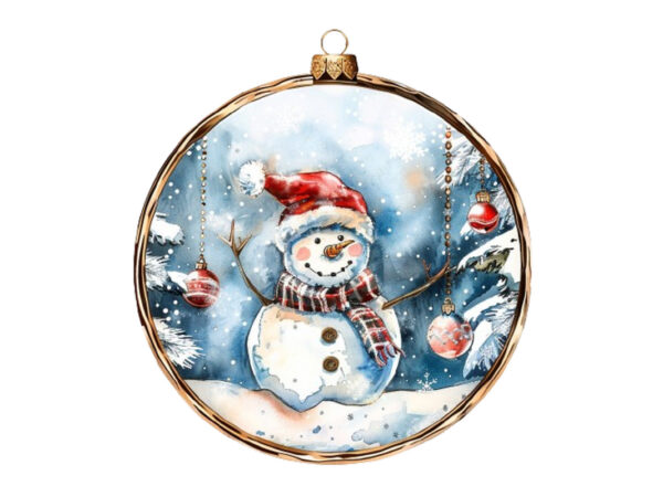 Watercolor chirstmas snowman in 3d glass t shirt design for sale