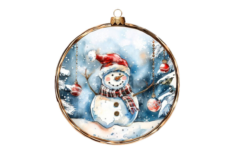 watercolor chirstmas snowman in 3d glass