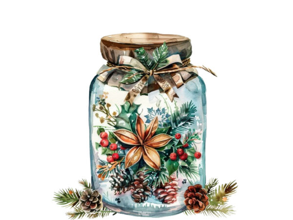 Watercolor christmas event in jar t shirt design for sale