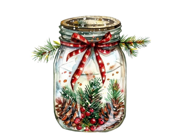 Watercolor christmas event in jar t shirt design for sale