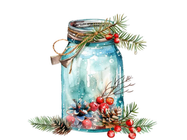 Watercolor christmas event in jar t shirt design for sale