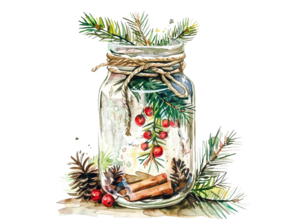 Watercolor christmas event in jar t shirt design for sale