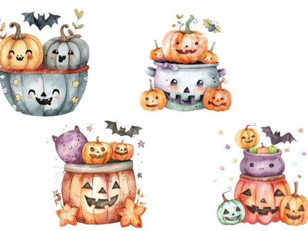 Watercolor colourful kawaii halloween pot t shirt design for sale