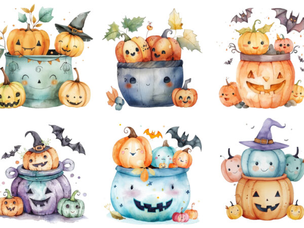 Watercolor colourful kawaii halloween pot t shirt design for sale