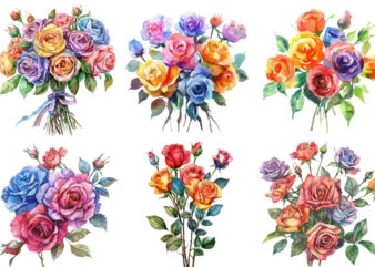 watercolor colourful bunch of spiring roses wedding t shirt design for sale