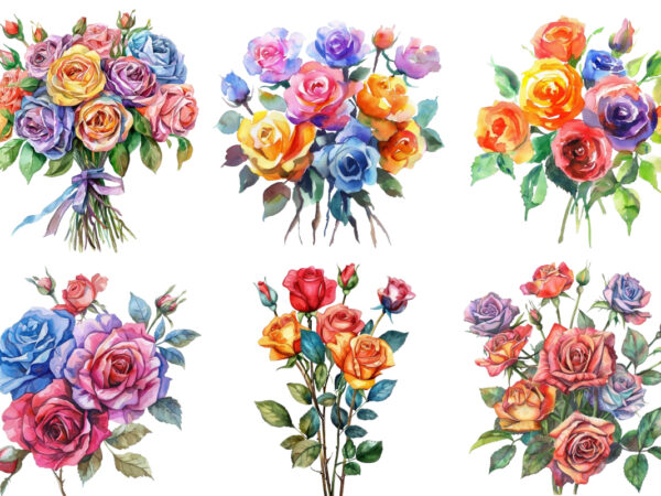 Watercolor colourful bunch of spiring roses wedding t shirt design for sale