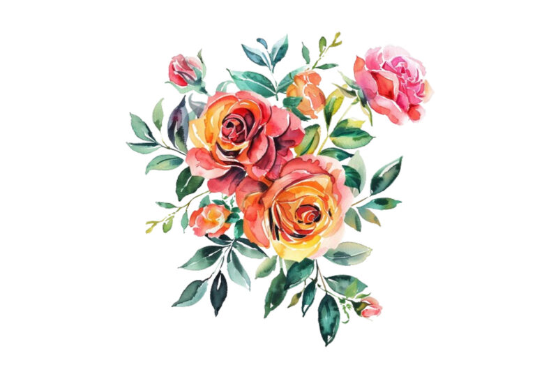 watercolor colourful bunch of spiring roses wedding