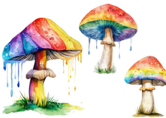 watercolor colourful rainbow mashroom t shirt design for sale