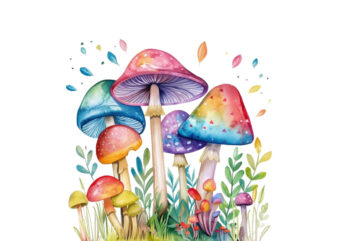 watercolor colourful rainbow mashroom t shirt design for sale