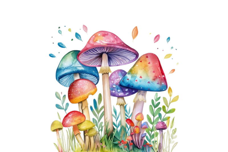 watercolor colourful rainbow mashroom