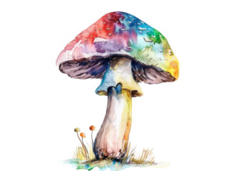 watercolor colourful rainbow mashroom t shirt design for sale