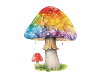 watercolor colourful rainbow mashroom