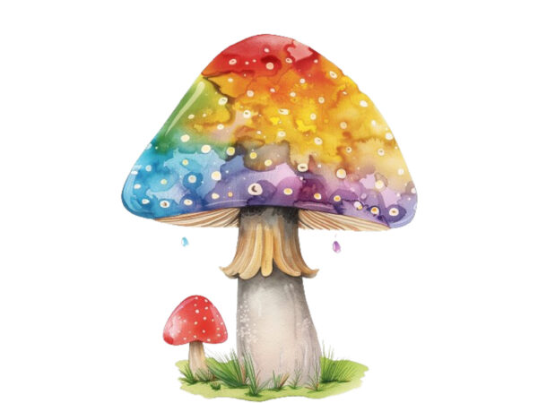 Watercolor colourful rainbow mashroom t shirt design for sale