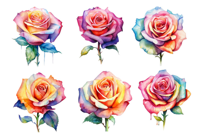 watercolor colourfull rose