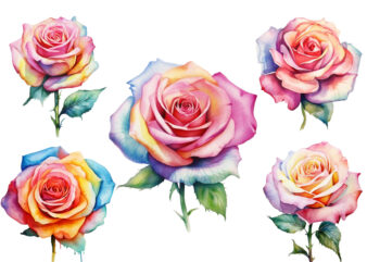 watercolor colourfull rose