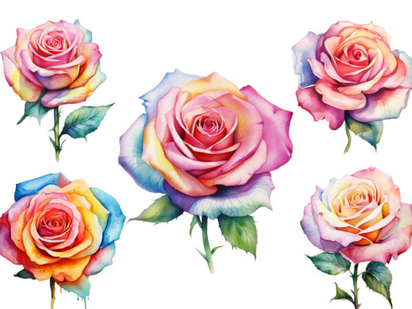 Watercolor colourfull rose t shirt design for sale