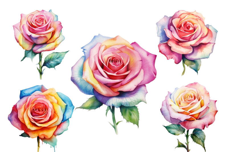 watercolor colourfull rose